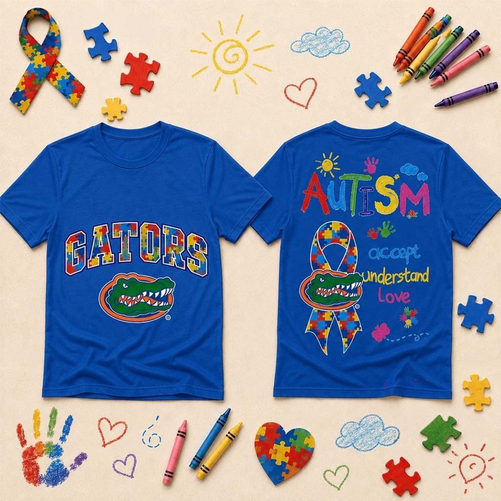 Florida Gators Autism Awareness Puzzle Ribbon T-Shirt Florida Gators Merch Autism Gift Ideas - Merchluma