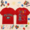 Georgia Bulldogs Autism Awareness Puzzle Ribbon T-Shirt Bulldogs Merch Autism Support Gift - Merchluma