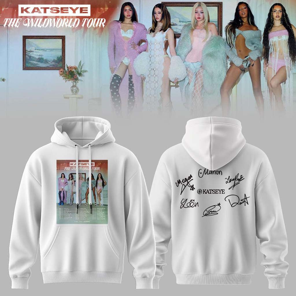 KATSEYE x The Wildworld Tour 2026 Signature Hoodie White KATSEYE Merch Gifts For Besties - Merchluma