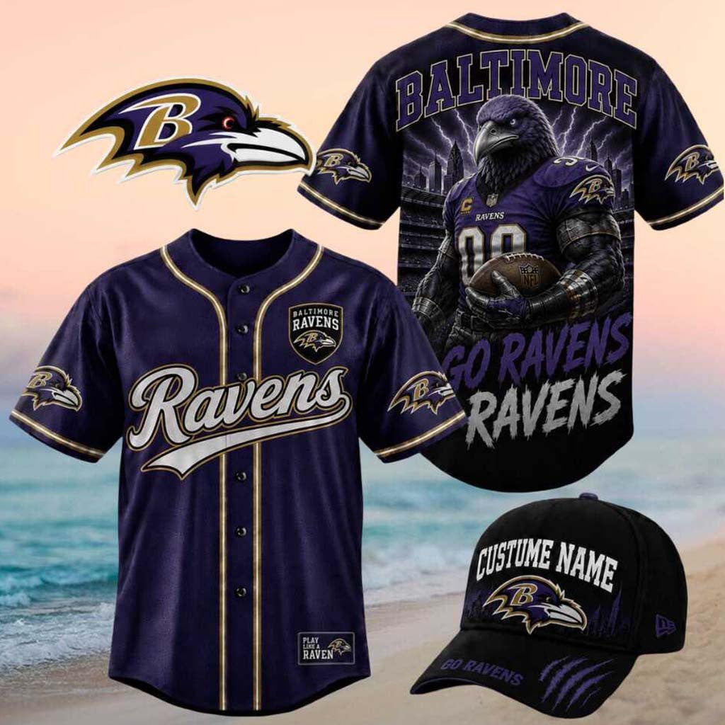 Baltimore Ravens Muscular Bird Mascot Go Ravens Lightning Baseball Jersey Baltimore Ravens Merch - Merchluma