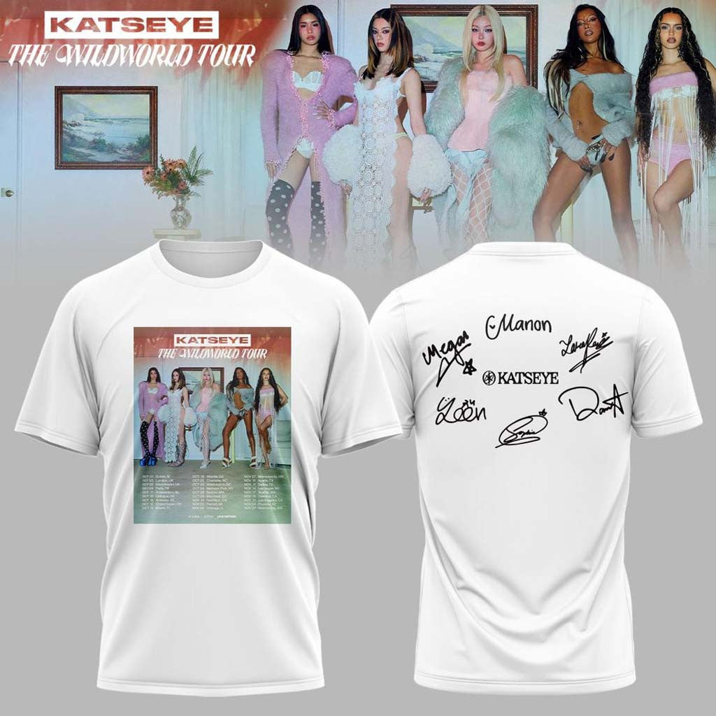 KATSEYE x The Wildworld Tour 2026 Signature Shirt White KATSEYE Merch Gifts For Best Friends - Merchluma