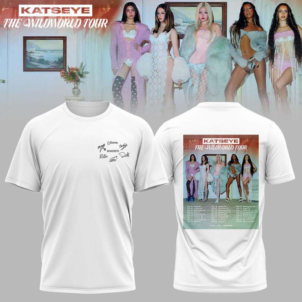 KATSEYE x The Wildworld Tour 2026 Signature Shirt White KATSEYE Merch Gifts For Her - Merchluma