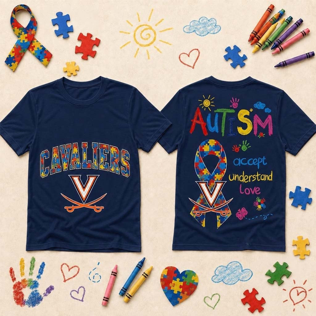 Virginia Cavaliers Autism Awareness Puzzle Ribbon T-Shirt Cavaliers Merch Gift For Autism - Merchluma