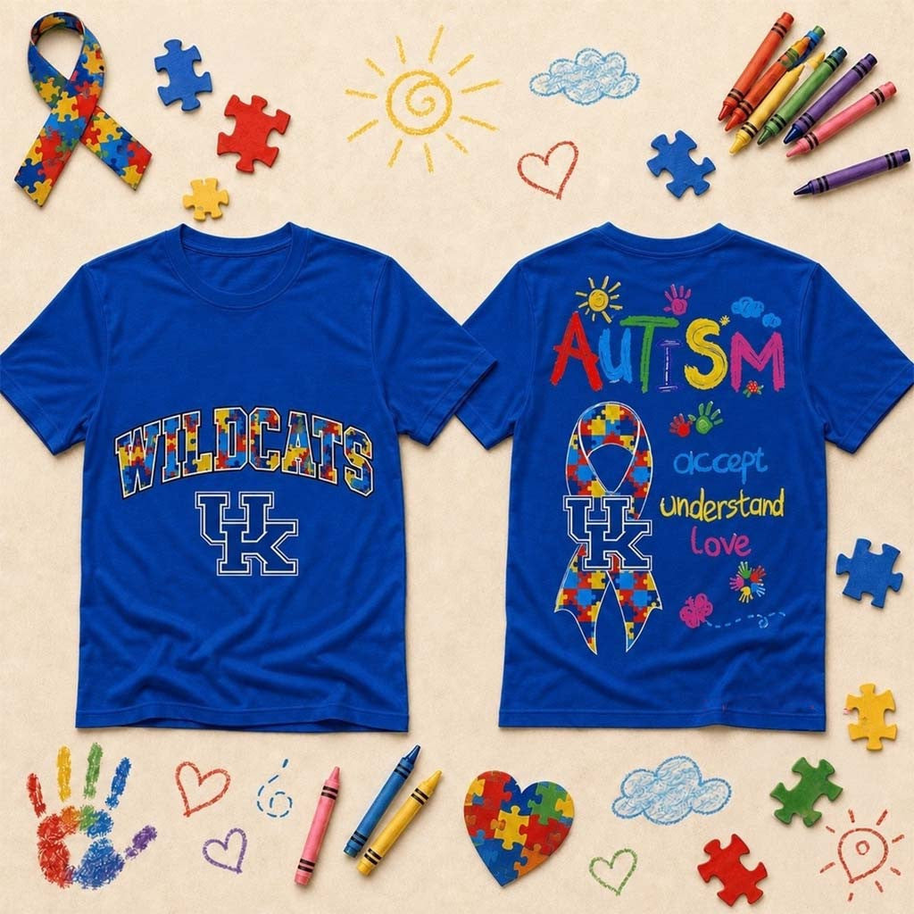 Kentucky Wildcats Autism Awareness Puzzle Ribbon T-Shirt Kentucky Wildcats Merch Fan Gifts - Merchluma