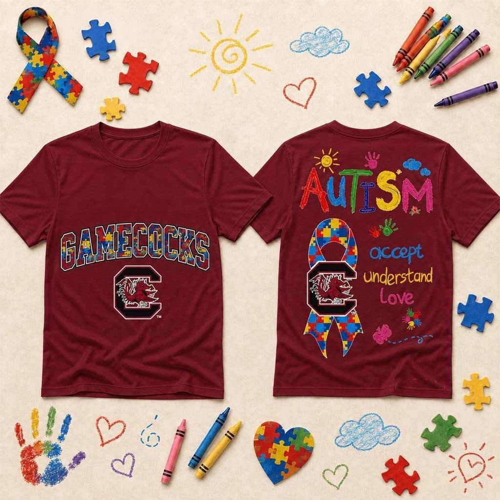 South Carolina Gamecocks Autism Awareness Puzzle Ribbon Shirt Gamecocks Merch Gift for Fans - Merchluma
