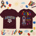 Texas A&M Aggies Merch Autism Awareness Puzzle Ribbon Shirt Gifts For Autistic Adults - Merchluma
