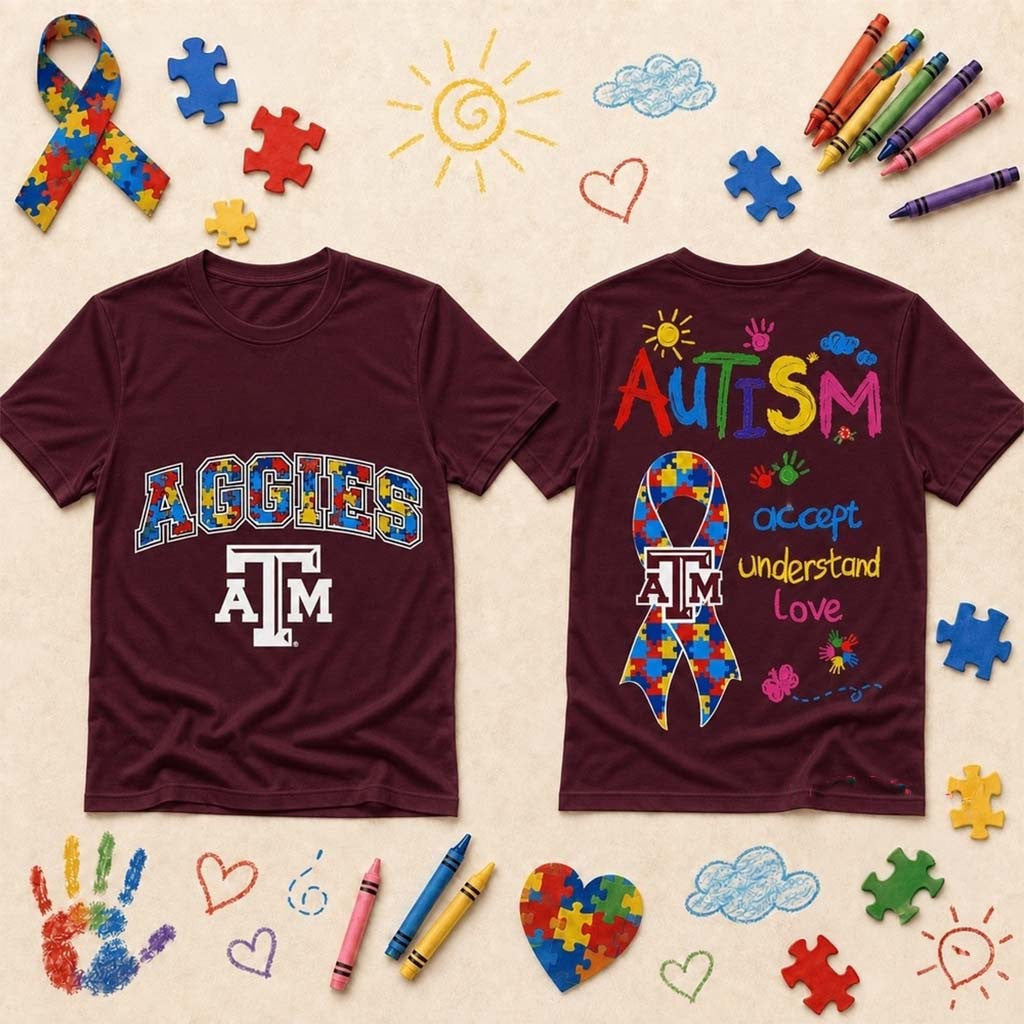 Texas A&M Aggies Merch Autism Awareness Puzzle Ribbon Shirt Gifts For Autistic Adults - Merchluma