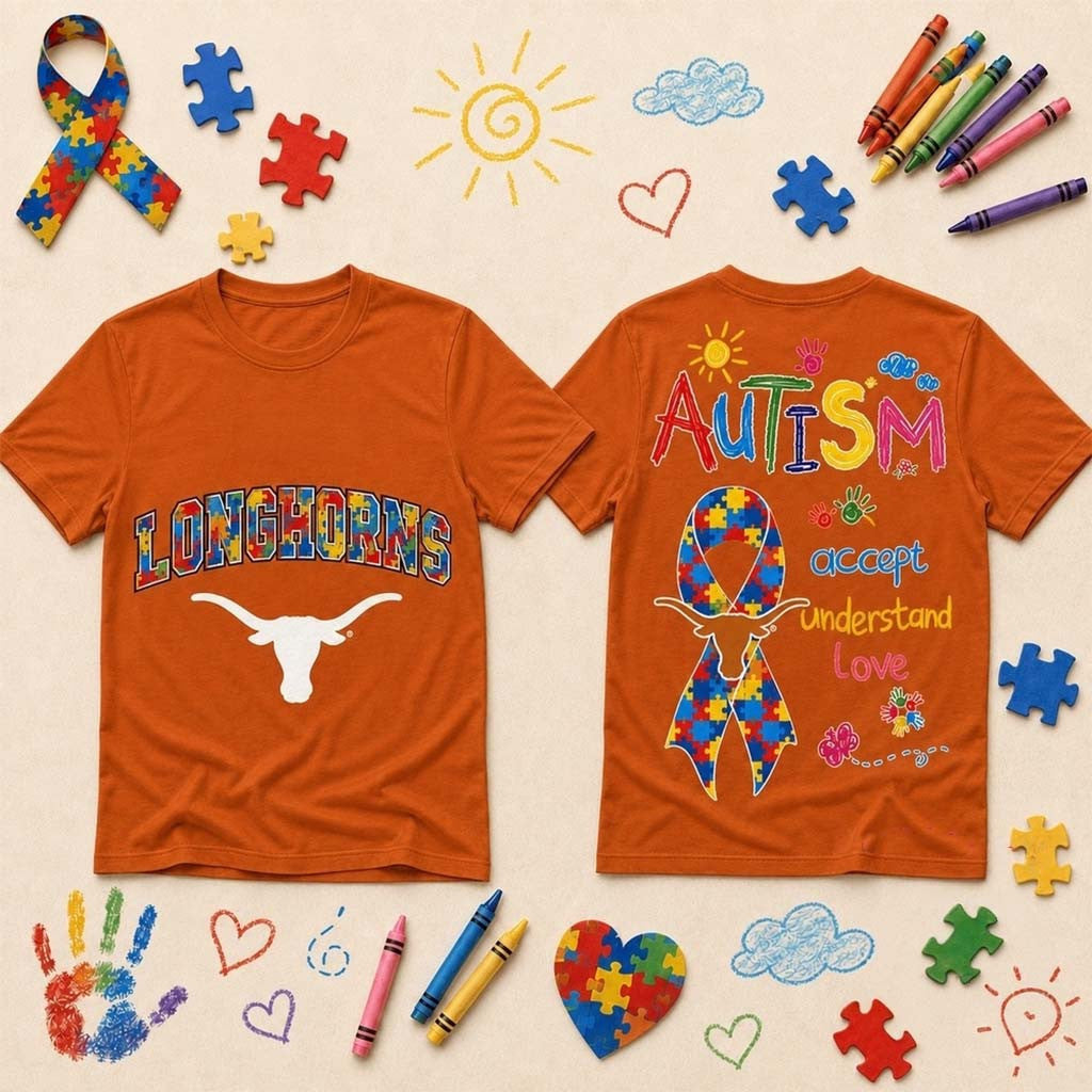 Texas Longhorns Merch 2026 Autism Awareness Puzzle Ribbon Shirt Autistic Gifts For Adults - Merchluma