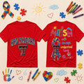 Texas Tech Red Raiders Merch Autism Awareness Puzzle Ribbon T-Shirt Autism Gifts Adults - Merchluma