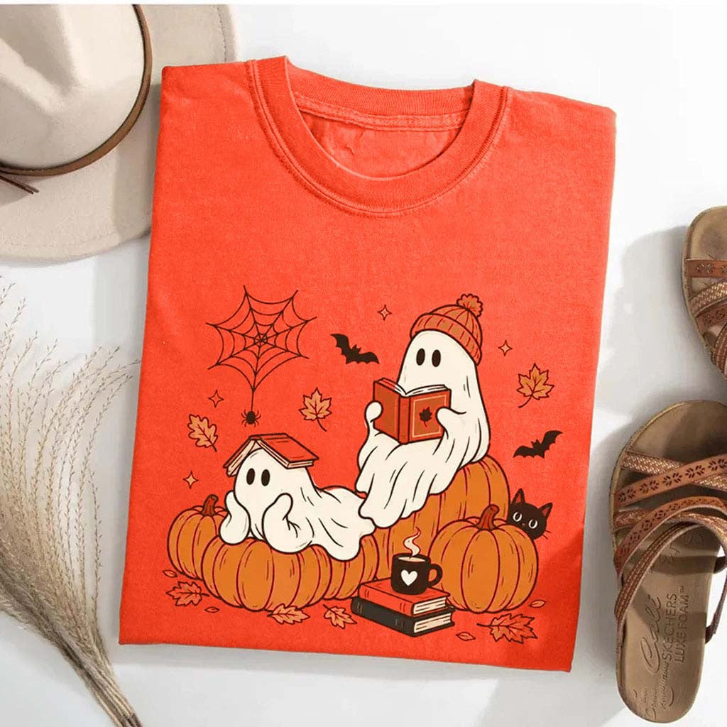 Ghost Reading Shirt Cute Halloween Apparel Trendy Spooky Season Gift For Book Lovers - Merchluma