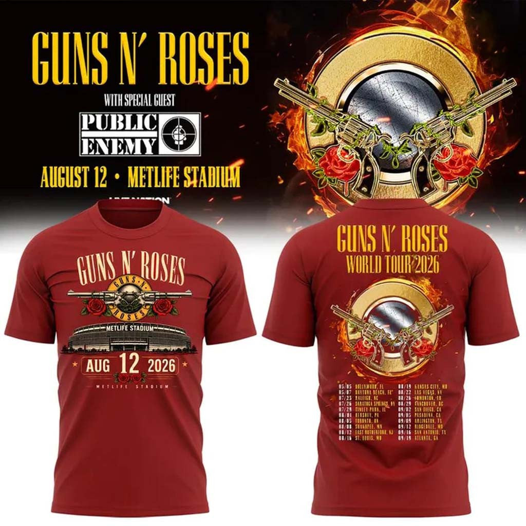 Guns N' Roses X MetLife Stadium 2026 Merch GNR World Tour Dates T-Shirt Music Fan Apparel - Merchluma