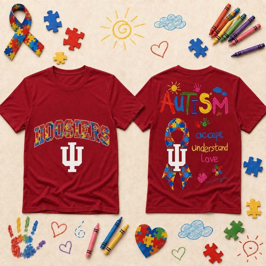 Indiana Hoosiers Merch Autism Awareness Puzzle Ribbon T-Shirt Accept Understand Love Shirt - Merchluma