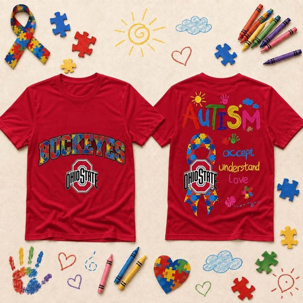 Ohio State Buckeyes Autism Awareness Puzzle Ribbon Shirt Buckeyes Merch Gift For Autism - Merchluma