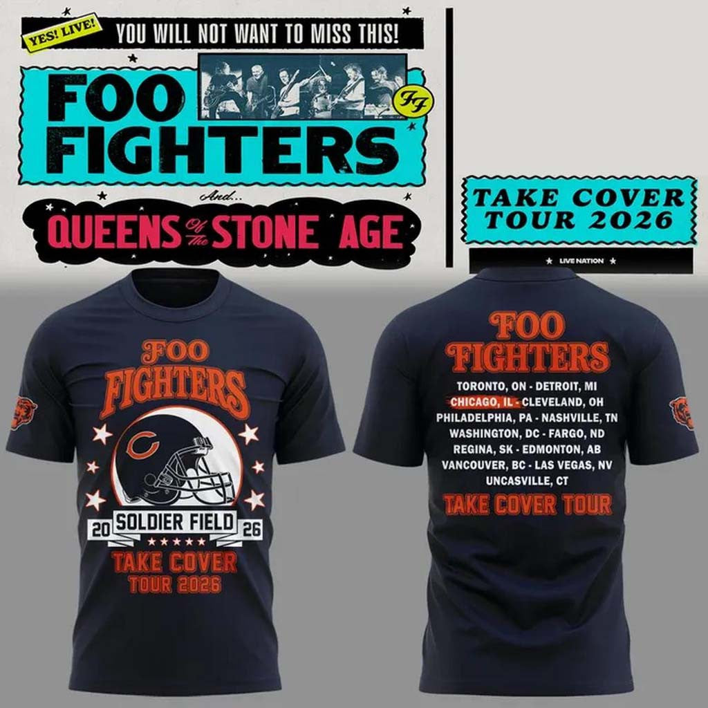 Foo Fighters X Chicago Bears Take Cover Tour 2026 T-Shirt Foo Fighters Concert Merch Fan Gifts - Merchluma
