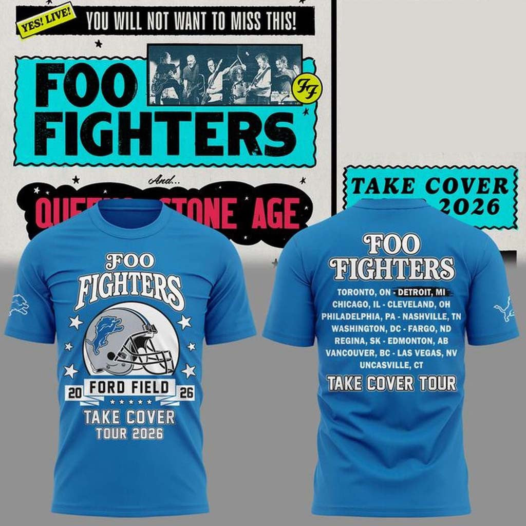 Foo Fighters X Detroit Lions Merch Take Cover Tour 2026 T-Shirt Present For Rock Band Fans - Merchluma
