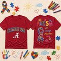Alabama Crimson Tide Autism Awareness Puzzle Ribbon T-Shirt Fan Merch Autistic Gifts - Merchluma