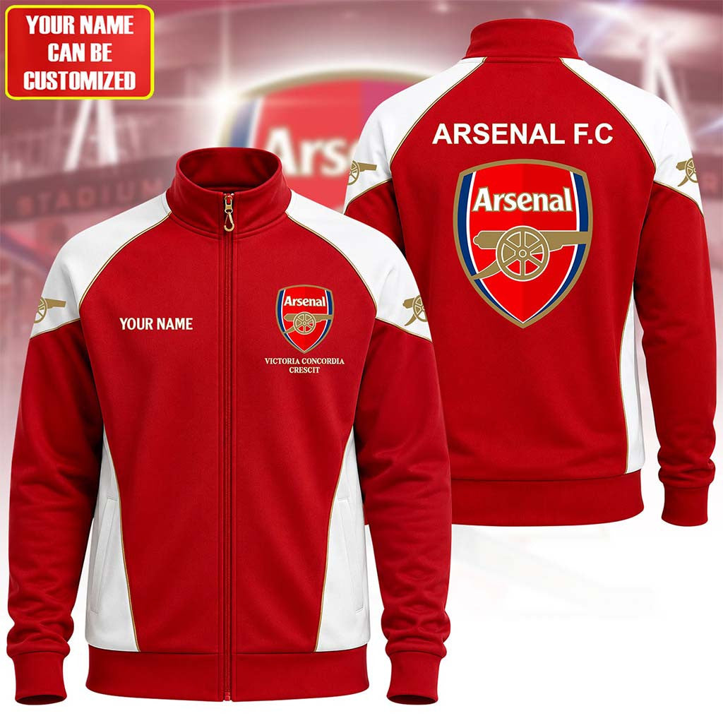 Custom Arsenal 26 27 Victoria Concordia Crescit Zipper Stand Collar Jacket Arsenal FC Merch - Merchluma