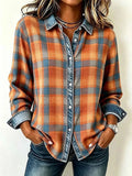 Autumn Pumpkin Button-Up Long-Sleeve Shirt Autumn Clothing Present Ideas For Her - Merchluma