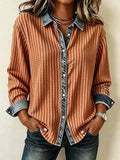 Autumn Pumpkin Button-Up Long-Sleeve Shirt Autumn Clothing Present - Merchluma