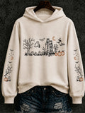 Cute Halloween Haunted House Hoodie Cozy Cream Spooky Ghost Pumpkin Clothing Gifts For Her - Merchluma