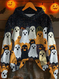 Cute Ghost Pumpkin Hoodie Funny Halloween Spooky Clothing Present Gift - Merchluma