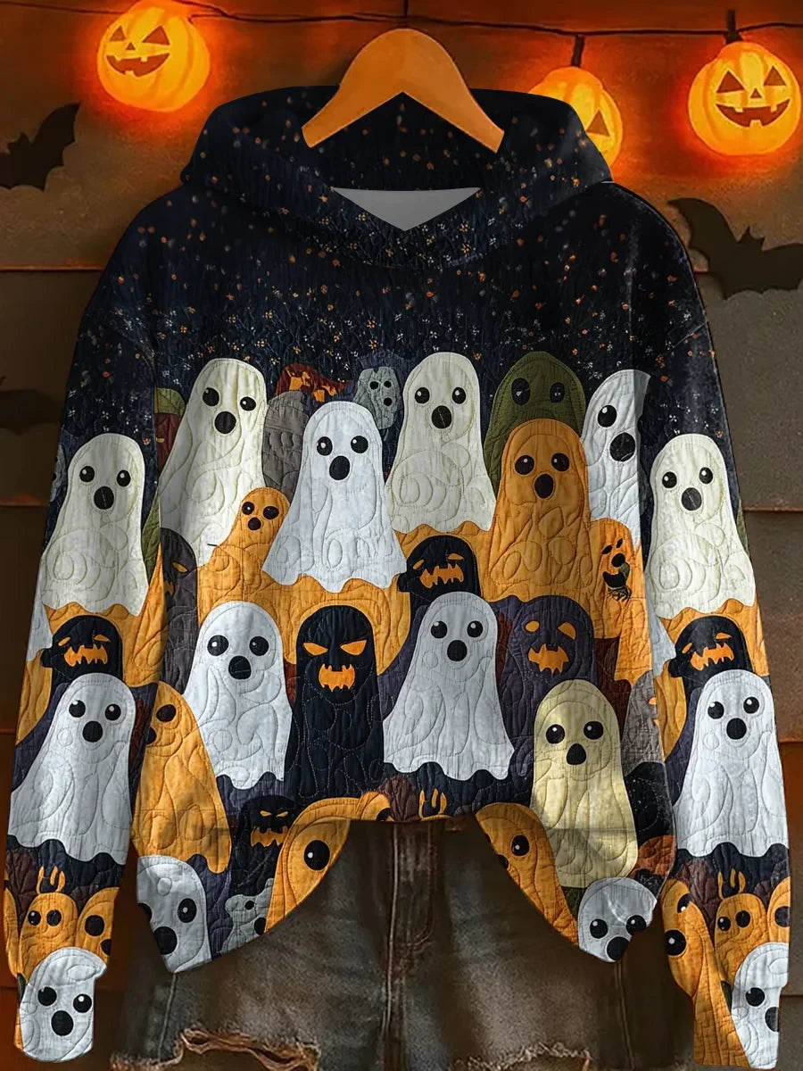 Cute Ghost Pumpkin Hoodie Funny Halloween Spooky Clothing Present Gift - Merchluma