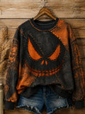Spooky Pumpkin Face Sweatshirt Gothic Halloween Party Clothing Gift - Merchluma