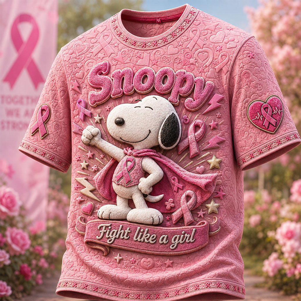 Snoopy Fight Like A Girl Shirt Breast Cancer Awareness T-Shirt Gifts For Girlfriend - Merchluma