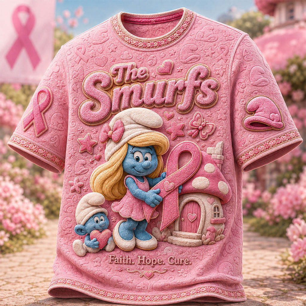 The Smurfs Faith Hope Cure Shirt Breast Cancer Awareness T-Shirt Gifts For Sister - Merchluma