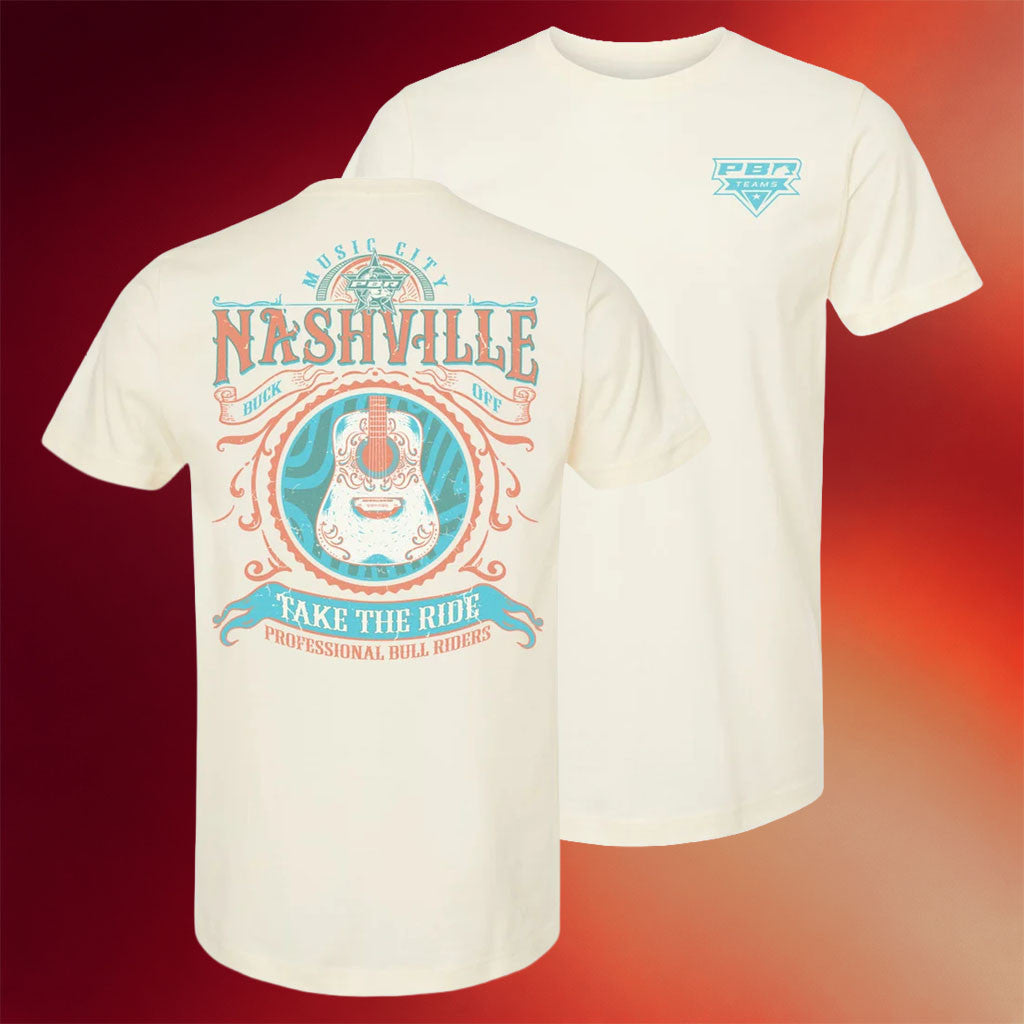 PBR Merch 2026 PBR Teams Nashville Take The Ride Guitar T-Shirt Natural Gift For Bull Riders - Merchluma