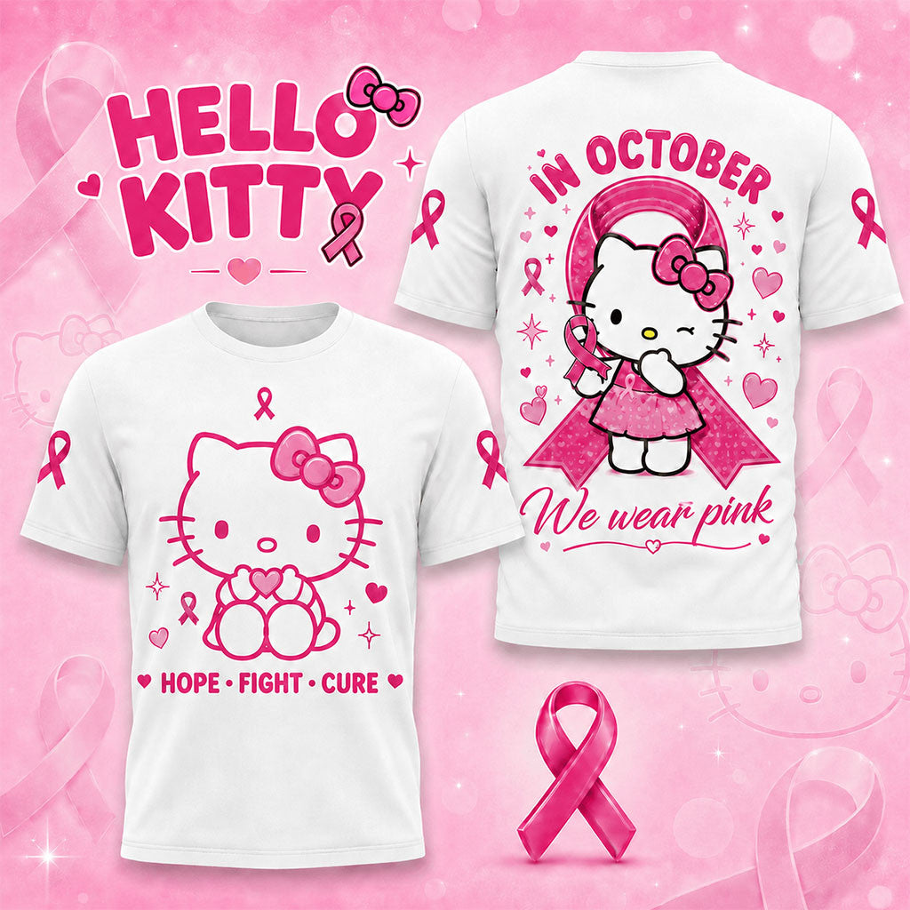 Hello Kitty Hope Fight Cure In October We Wear Pink Shirt Breast Cancer Awareness T-Shirt - Merchluma