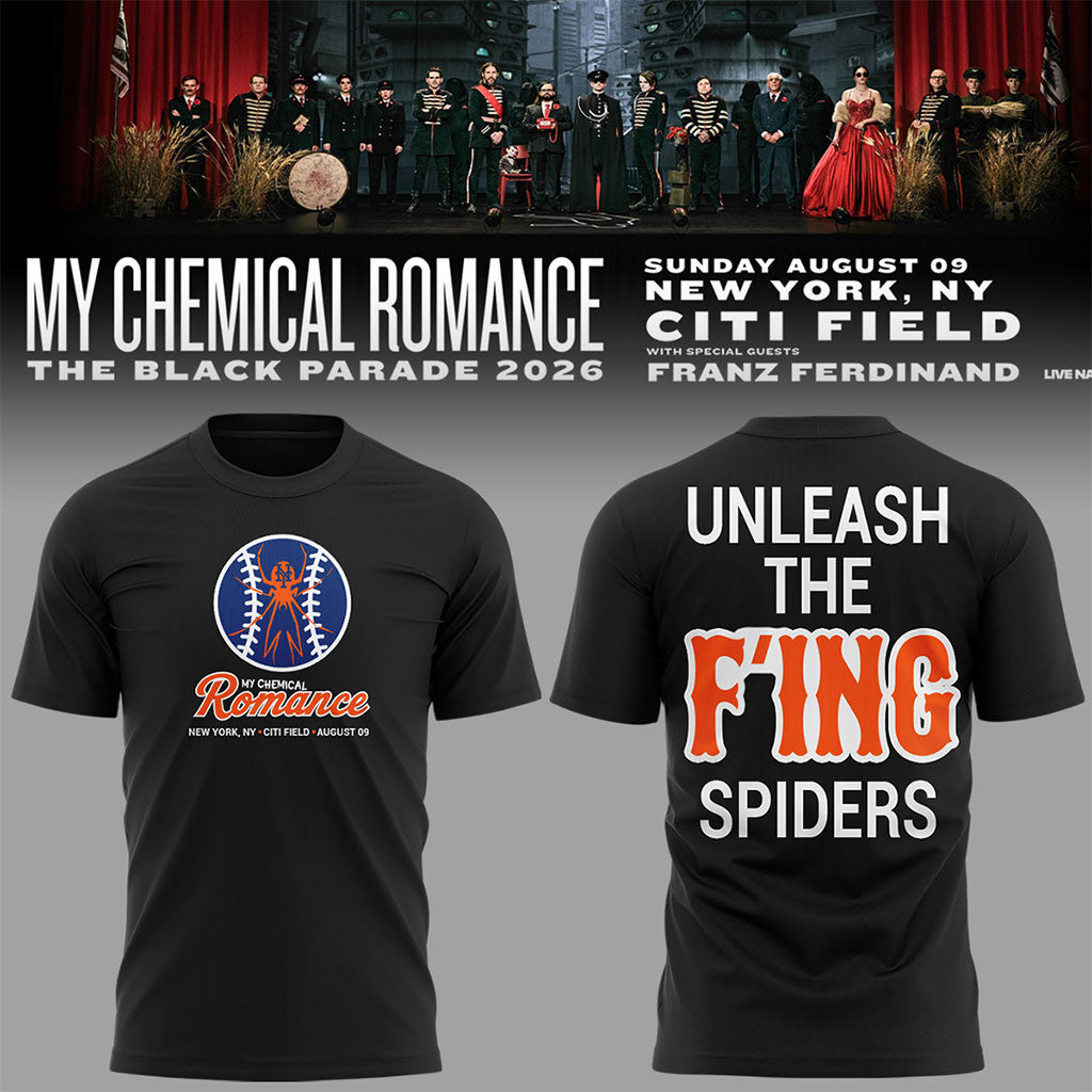 My Chemical Romance x NY Mets Merch The Black Parade Tour 2026 T-Shirt Unleash The Fing Spiders - Merchluma