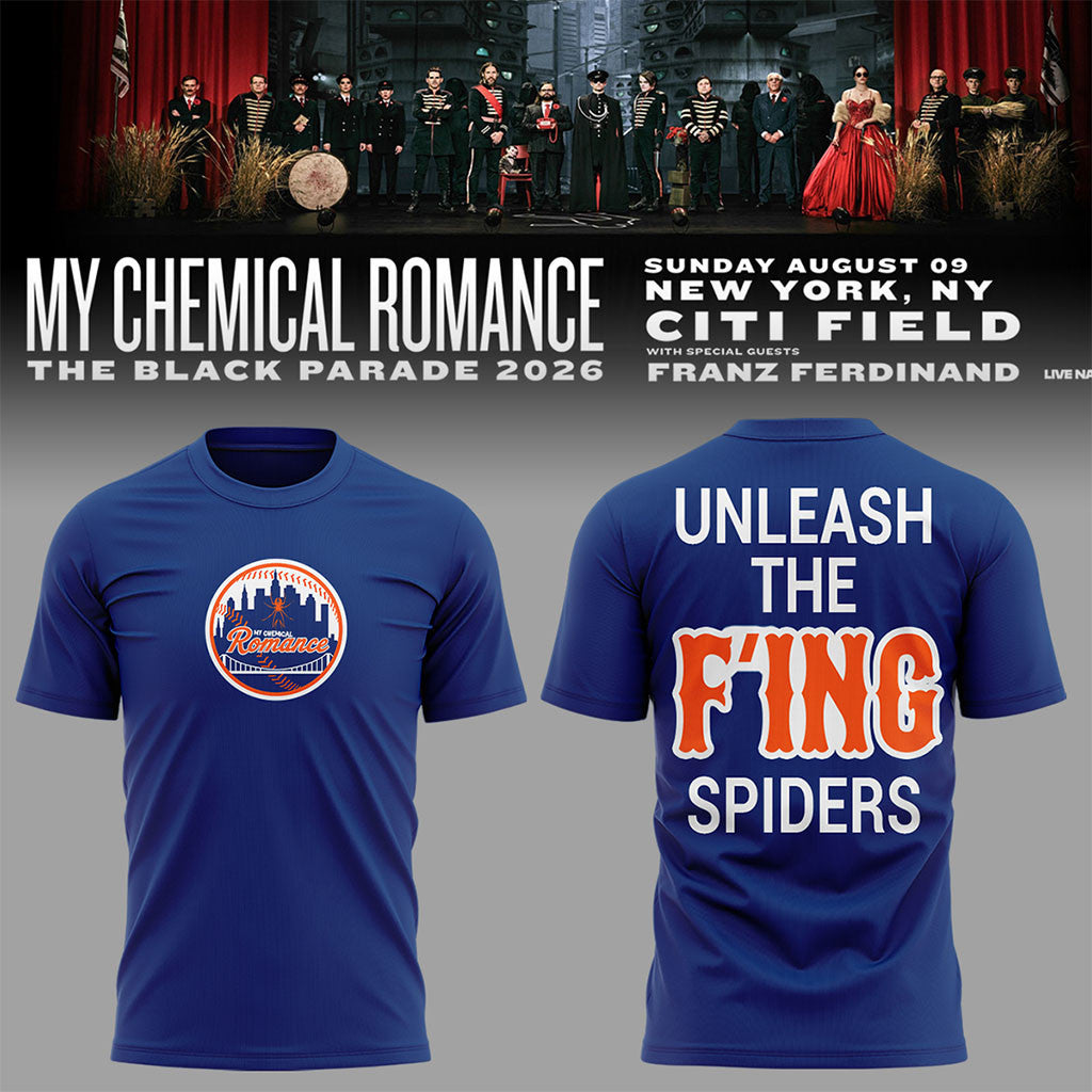 My Chemical Romance x NY Mets Merch The Black Parade Tour 2026 Shirt Unleash The Fing Spiders - Merchluma