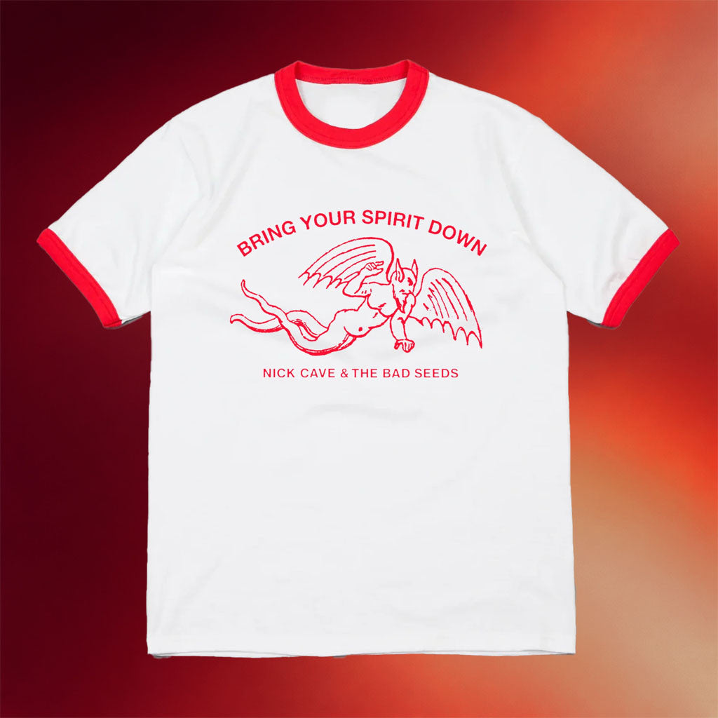 Nick Cave Merch 2026 Bring Your Spirit Down Red Ringer T-Shirt Gift For Rock Band Fans - Merchluma