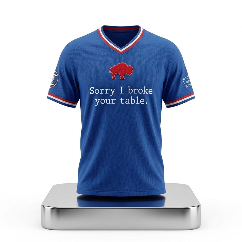 Buffalo Bills Sorry I Broke Your Table 2026 V-Neck Shirt Buffalo Bills Merch Gifts For Fan - Merchluma