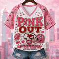 Kansas City Chiefs Breast Cancer Awareness V-Neck T-Shirt Pink Out Game Day For Cure Chiefs Merch - Merchluma