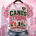 Miami Hurricanes Breast Cancer Awareness V-Neck Shirt Pink Out Game Day For Cure Hurricanes Merch - Merchluma