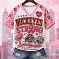 Ohio State Buckeyes Breast Cancer Awareness V-Neck Shirt Pink Out Game Day For Cure Buckeyes Merch - Merchluma