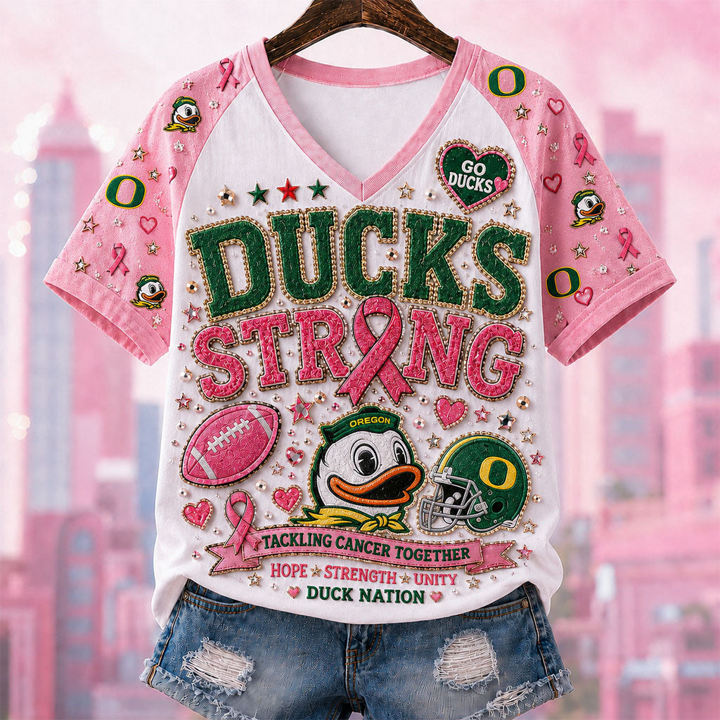 Oregon Ducks Breast Cancer Awareness V-Neck Shirt Pink Out Game Day For Cure Ducks Merch - Merchluma
