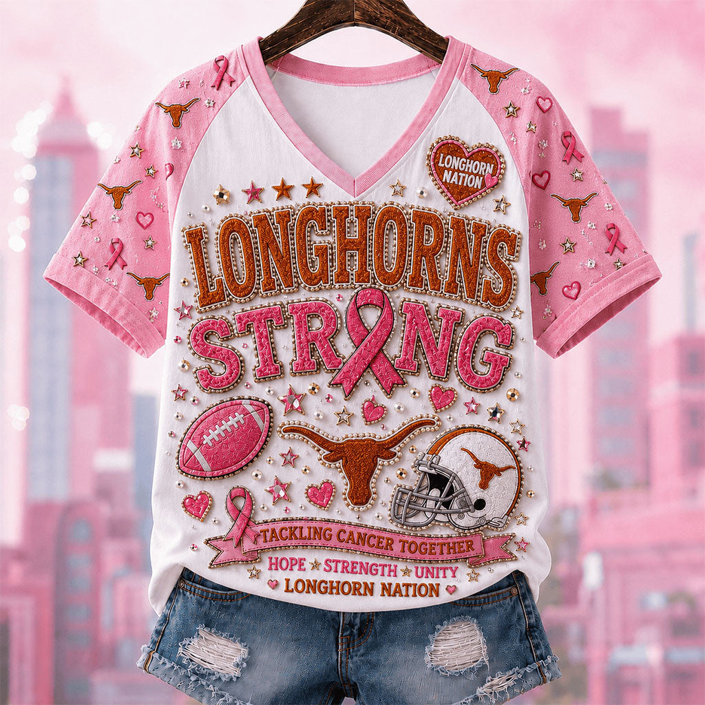 Texas Longhorns String Tackling Cancer Together T-Shirt Breast Cancer Awareness Longhorns Merch - Merchluma