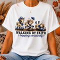 Denim Blue Cowgirl Horse Walking By Faith Tripping Constantly T-Shirt Christian Gift Ideas - Merchluma