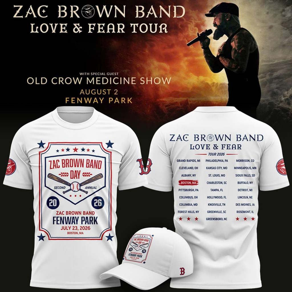 Zac Brown Band x Boston Red Sox Merch Love and Fear Tour 2026 T-Shirt White Gifts For Brother - Merchluma