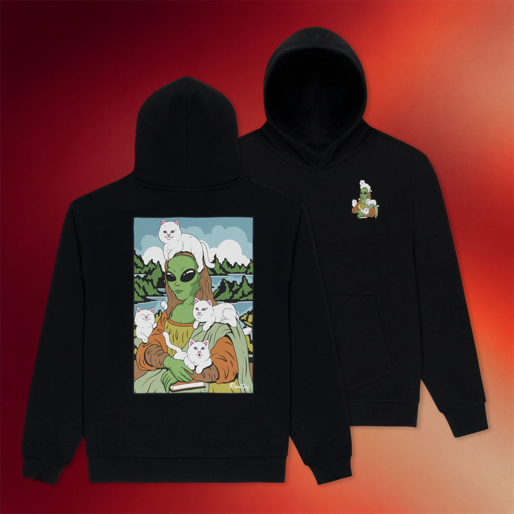 RipNDip Merch 2026 Here All Along Hoodie Black Alien Mona Lisa Hoodie Gift For BFF - Merchluma
