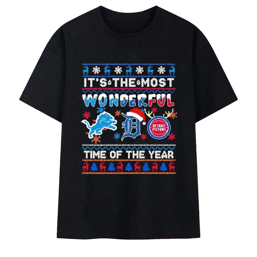 Detroit Sports Teams Logo It's the Most Wonderful Time Of The Year T-Shirt Christmas Gifts - Merchluma