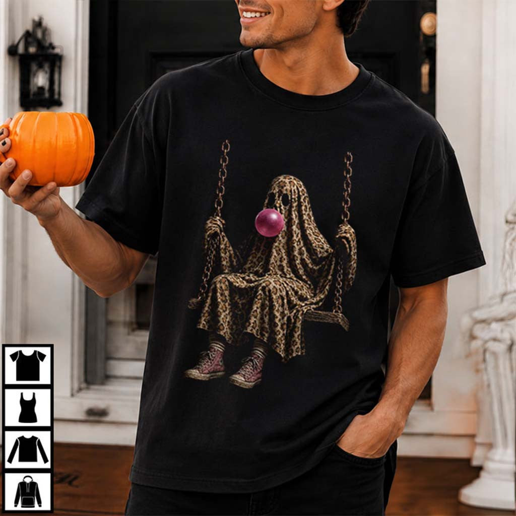 Halloween Leopard Ghost Swing Bubble Gum T-Shirt Funny Shirt Gift For Halloween Ideas - Merchluma