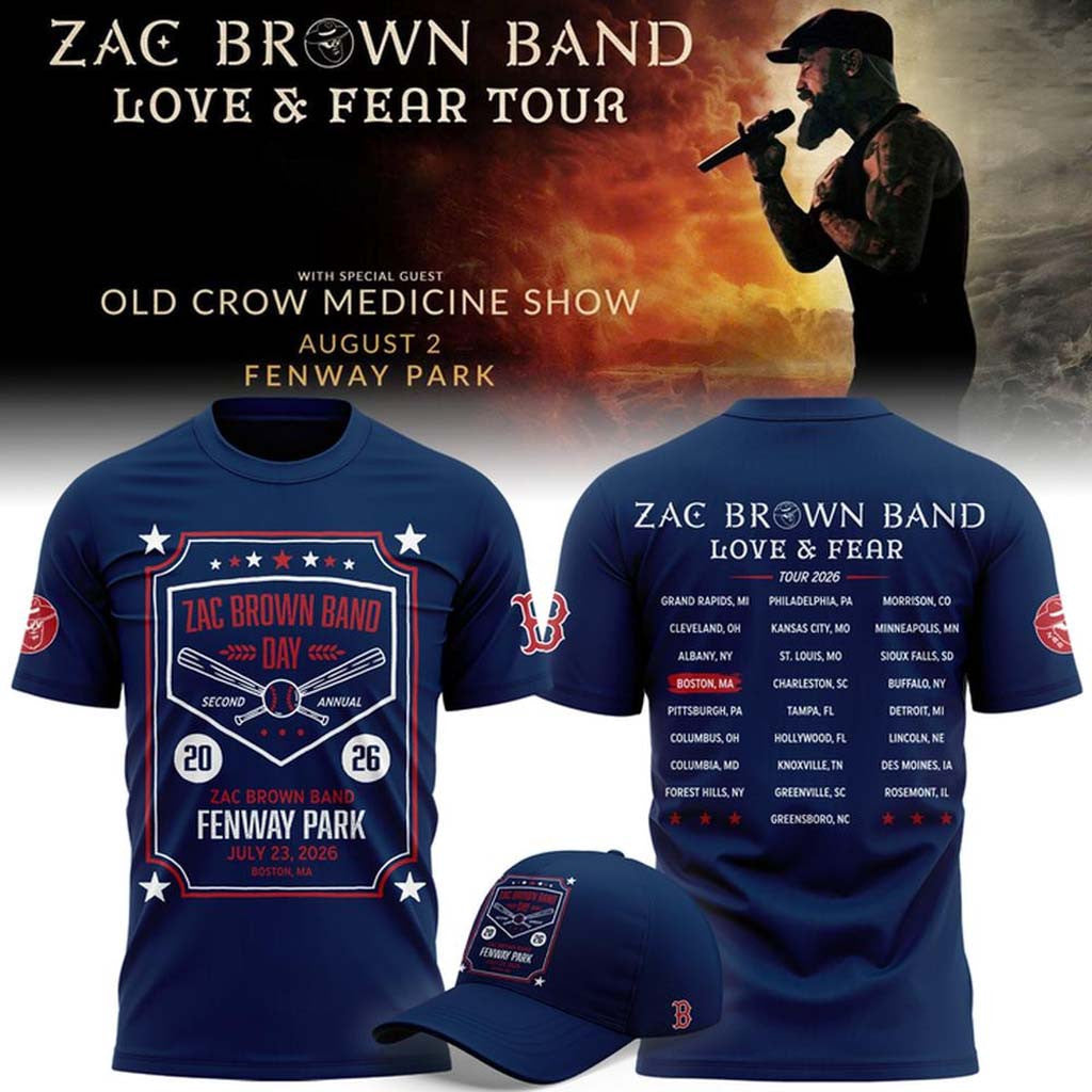 Zac Brown Band x Boston Red Sox Merch Love and Fear Tour 2026 T-Shirt Navy Gifts For Him - Merchluma
