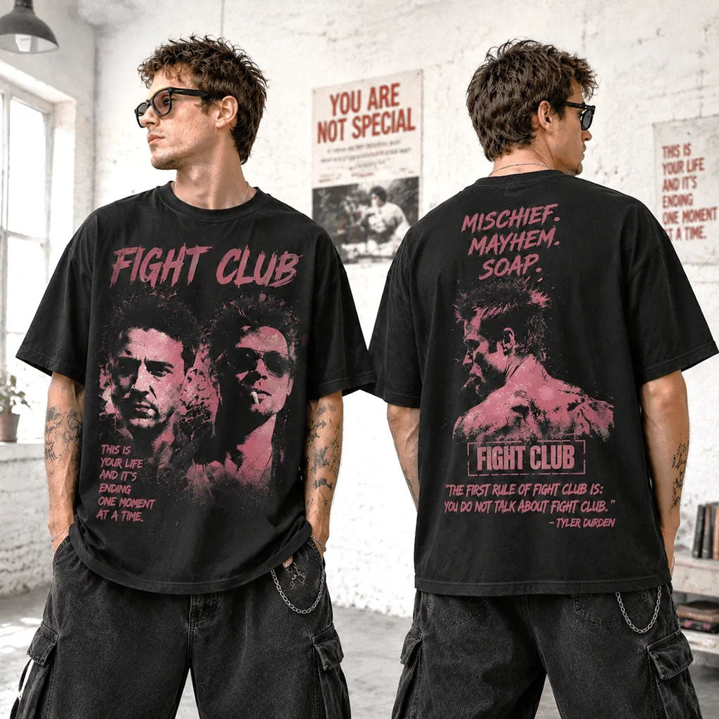 Fight Club Tyler Durden Vintage Black T-Shirt Mischief Mayhem Soap Shirt Fight Club Merch - Merchluma