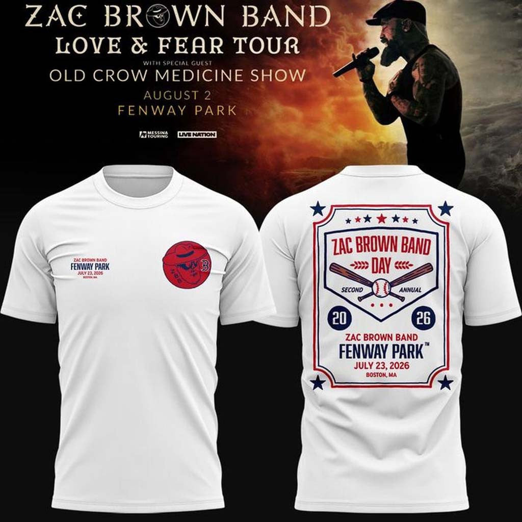 Zac Brown Band x Boston Red Sox Merch Love and Fear Tour 2026 T-Shirt Music Fan Gear - Merchluma