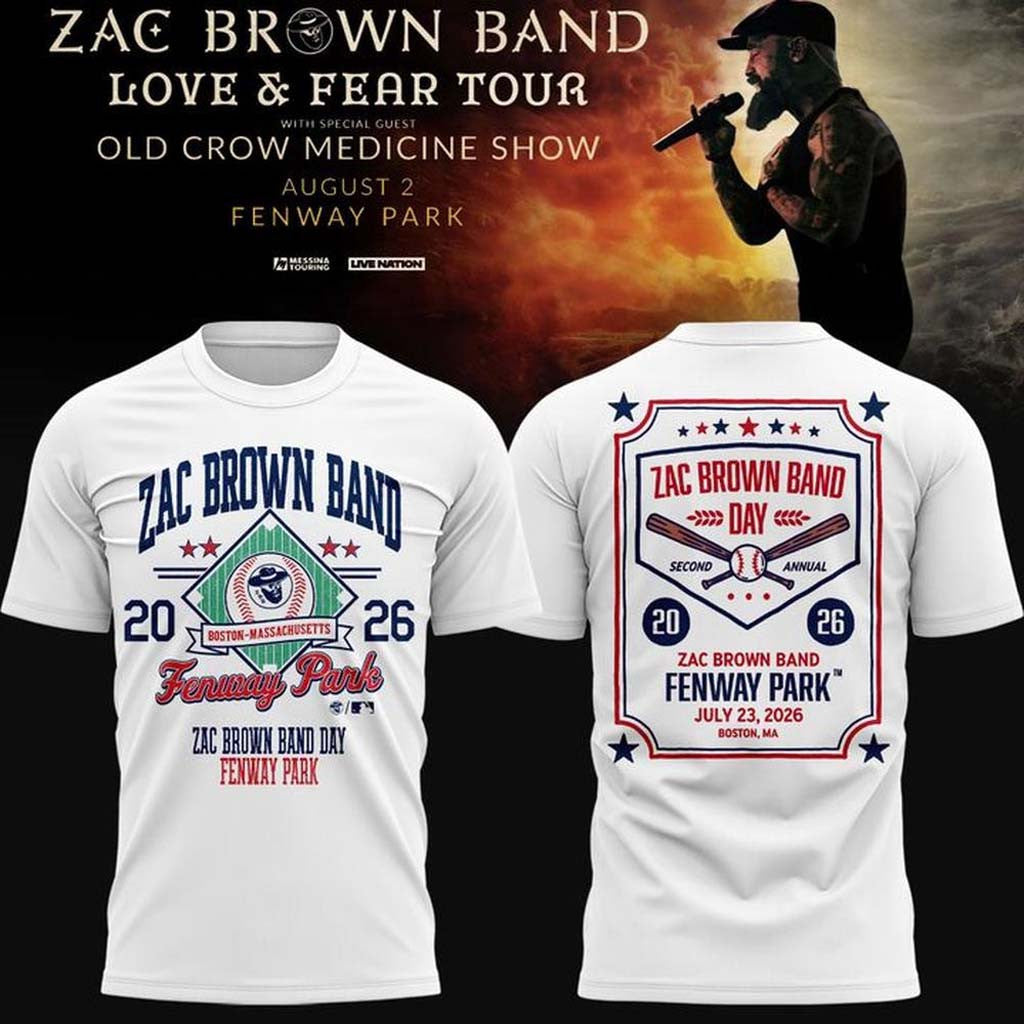 Zac Brown Band x Boston Red Sox Merch Love and Fear Tour 2026 T-Shirt White Husband Gifts - Merchluma