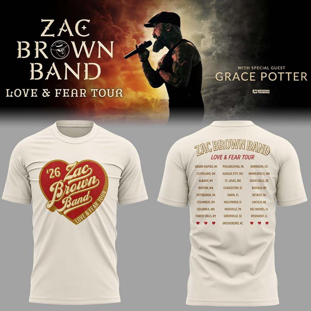 Zac Brown Band Love and Fear Tour 2026 in Fenway Park T-Shirt Zac Brown Merchandise Him Gifts - Merchluma